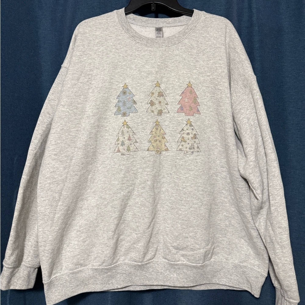 Gildan Gray Sweatshirt with Colorful Tree Design